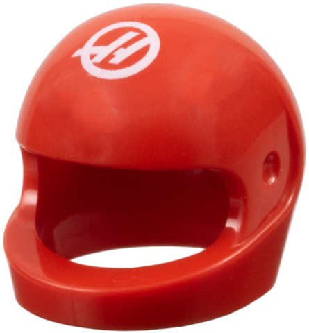 Minifigure, Headgear Helmet Motorcycle (Standard) with Haas Formula 1 Logo Stylized White Capital Letter H in Circle Pattern