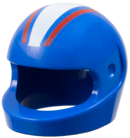 Minifigure, Headgear Helmet Motorcycle (Standard) with White Thick Stripe and Red Thin Stripes Pattern