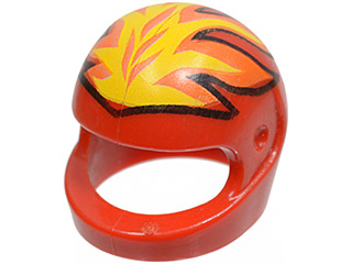 Minifigure, Headgear Helmet Motorcycle (Standard) with Yellow and Orange Flames Pattern