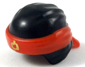 Minifigure, Headgear Ninjago Wrap Type 3 with Molded Red Bandana and Knot and Printed Gold Ninjago Logogram Letter H Pattern