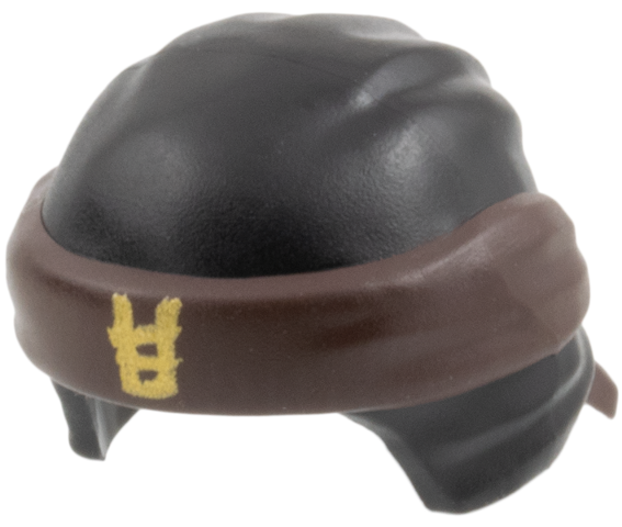 Minifigure, Headgear Ninjago Wrap Type 3 with Molded Dark Brown Bandana and Knot and Printed Gold Ninjago Logogram Letter E Pattern