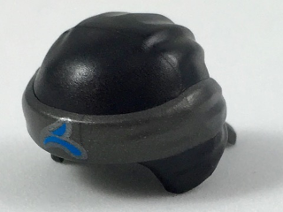 Minifigure, Headgear Ninjago Wrap Type 3 with Molded Pearl Dark Gray Bandana and Knot and Printed Dark Azure Ninjago Logogram Letter W Pattern