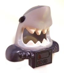 Minifigure, Headgear Mask Shark Head with Open Mouth with White Teeth, Black Eyes, Pearl Dark Gray Shoulder Pads and Front Panel and Battery Pattern