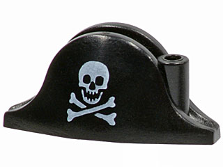 Minifigure, Headgear Hat, Pirate Bicorne with White Skull and Crossbones, Round Cranium and Neutral Eye Sockets Pattern