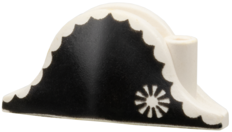 Minifigure, Headgear Hat, Pirate Bicorne with Cockade on Black Scalloped Background Pattern