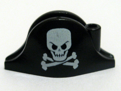 Minifigure, Headgear Hat, Pirate Bicorne with White Skull and Crossbones, Squared Cranium and Angry Eye Sockets Pattern