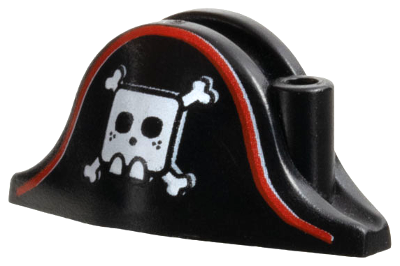 Minifigure, Headgear Hat, Pirate Bicorne with Large Square Skull and Crossbones and Red Line Pattern