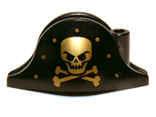 Minifigure, Headgear Hat, Pirate Bicorne with Gold Skull, Crossbones and Dots Pattern