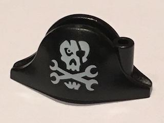 Minifigure, Headgear Hat, Pirate Bicorne with Skull with Eye Patch and Wrenches Crossbones Pattern