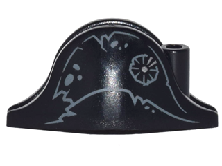 Minifigure, Headgear Hat, Pirate Bicorne with Tattered Lines and Spots and Silver Emblem Pattern