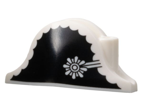 Minifigure, Headgear Hat, Pirate Bicorne with Cockade and Ribbon on Black Scalloped Background Pattern