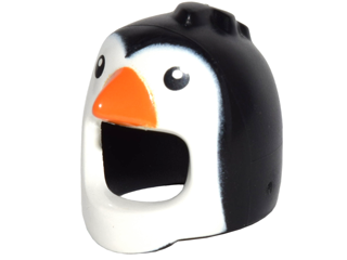 Minifigure, Headgear Head Cover, Costume Bird with Penguin White Face and Orange Beak Pattern