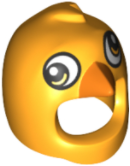 Minifigure, Headgear Head Cover, Costume Bird with Large Black and White Eyes, Orange Beak Pattern