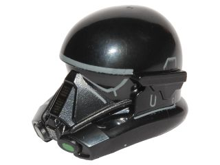 Minifigure, Headgear Helmet SW Imperial Death Trooper with Dark Bluish Gray and Silver Lines and Bright Green Lights Pattern