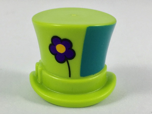 Minifigure, Headgear Hat, Top Hat with Ribbon with Dark Purple Flower and Green Left Side Pattern