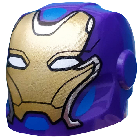 Minifigure, Headgear Helmet Armor Plates and Ear Protectors with Gold Faceplate and Blue Highlights Pattern