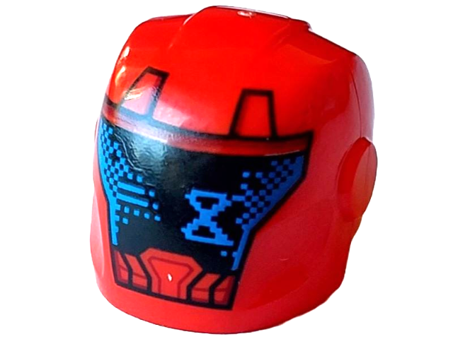Minifigure, Headgear Helmet Armor Plates and Ear Protectors with Black Faceplate, Blue Hourglass and Pixels Pattern