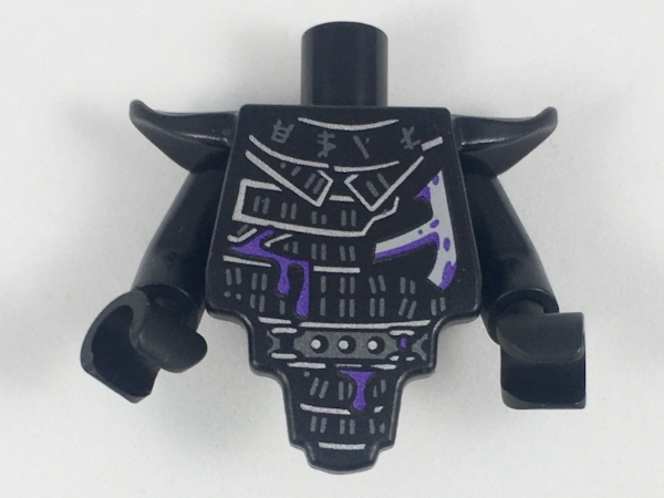 Torso, Modified Short with Smooth Armor Breastplate with Shoulder Pads and Silver Armor and Dark Purple Splatters Pattern / Black Arms / Black Hands