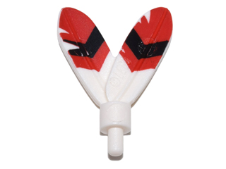 Minifigure, Plume Feathers with Small Pin with Red Tips and Black Stripes Pattern