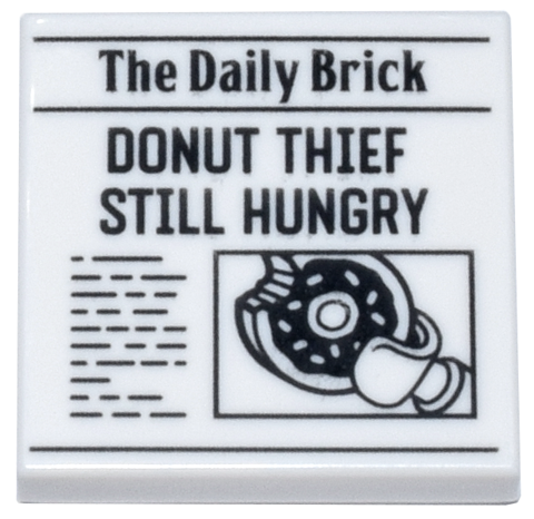 Tile 2 x 2 with Newspaper 'The Daily Brick' and 'DONUT THIEF STILL HUNGRY' Pattern