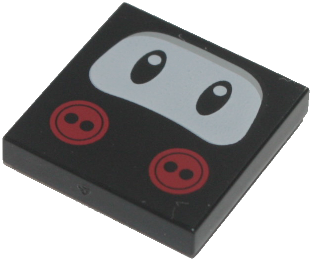 Tile 2 x 2 with Eyes on White Background, Red Buttons Pattern (Super Mario Ninji Face)