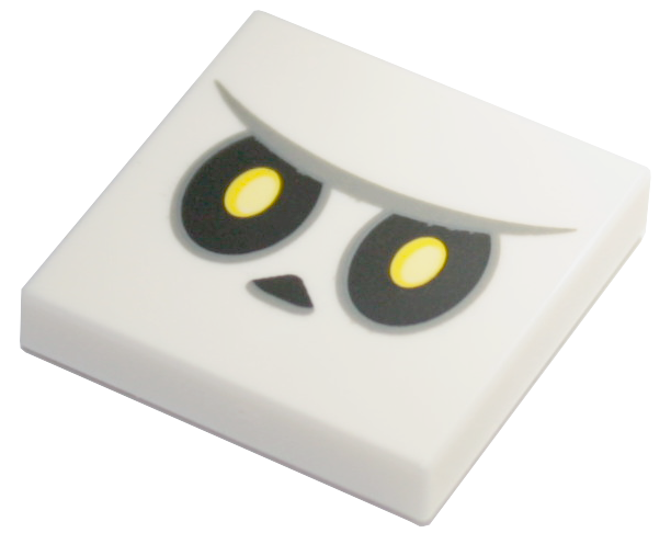 Tile 2 x 2 with Black Eyes with Yellow Pupils, Triangle Nose, Dark Bluish Gray Unibrow Pattern (Super Mario Bone Goomba Face)