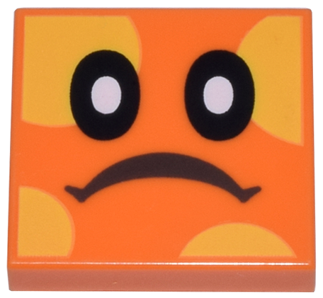 Tile 2 x 2 with Black Eyes with White Pupils, Frown, Yellow Spots Pattern (Super Mario Bramball Face)