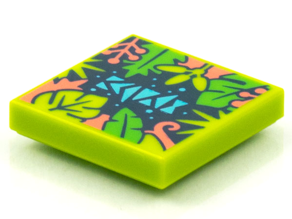 Tile 2 x 2 with BeatBit Album Cover - Coral, Lime and Bright Green Tree Leaves Pattern