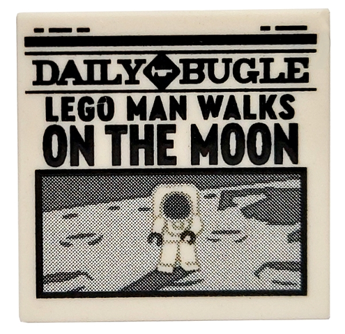 Tile 2 x 2 with Newspaper 'DAILY BUGLE' and 'LEGO MAN WALKS ON THE MOON' Pattern