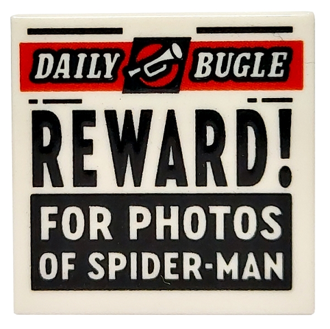 Tile 2 x 2 with Newspaper 'DAILY BUGLE' and 'REWARD! FOR PHOTOS OF SPIDER-MAN' Pattern