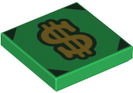 Tile 2 x 2 with Gold Dollar Sign and Dark Green Corners Pattern