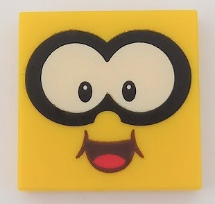 Tile 2 x 2 with Large White Eyes with Black Outline, Dark Brown Open Mouth Smile with Red Tongue Pattern (Super Mario Lakitu Face)