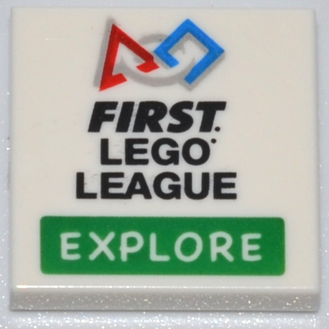 Tile 2 x 2 with 'FIRST LEGO LEAGUE EXPLORE' Pattern