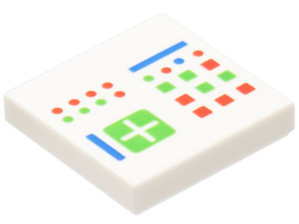 Tile 2 x 2 with Computer Console with Crosspatch and Bright Green, Red and Blue Lights, Buttons, and Lines Pattern