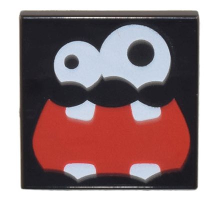 Tile 2 x 2 with White Eyes, Large Left Eye, and Red Wide Open Mouth with 4 Teeth Pattern (Super Mario Fuzzy Face)