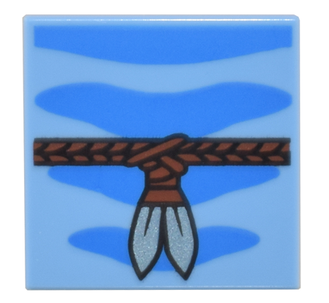 Tile 2 x 2 with Blue Skin Markings and Reddish Brown Braided Strap with Silver Blades Pattern (BrickHeadz Na'vi Upper Arm)