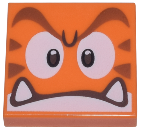 Tile 2 x 2 with Angry Reddish Brown Eyebrows, Dark Brown and White Eyes, Closed Mouth with Bottom Fangs Pattern (Super Mario Cat Goomba Face)