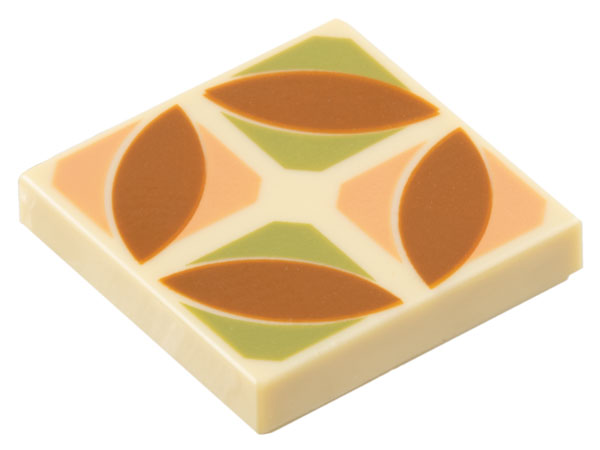 Tile 2 x 2 with Dark Orange Pointed Ovals in Nougat and Olive Green Quarters Pattern