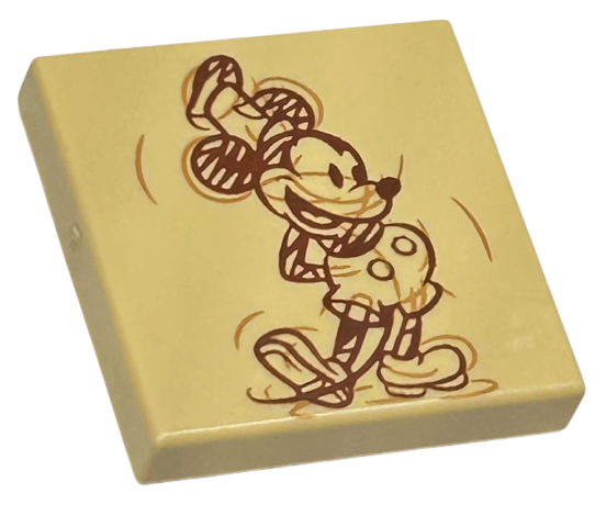 Tile 2 x 2 with Reddish Brown and Medium Nougat Mickey Mouse Sketch Drawing Pattern