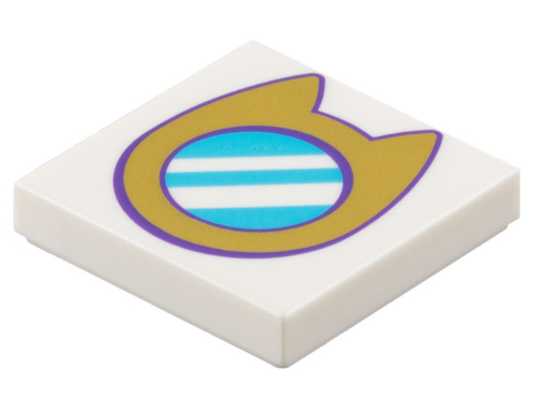 Tile 2 x 2 with Gold Porthole Window with Cat Ears and Medium Azure Glass Pattern