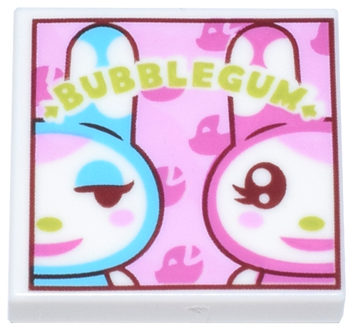 Tile 2 x 2 with Medium Azure and Dark Pink Rabbits, Lime 'BUBBLE GUM' on Bright Pink Background Pattern (Animal Crossing K.K. Slider Album Cover)