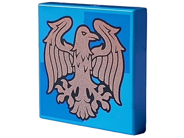 Tile 2 x 2 with Copper Ravenclaw Crest on Blue Squares Pattern