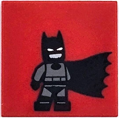 Tile 2 x 2 with Batman Minifigure with Dark Bluish Gray Suit and Black Cape Pattern