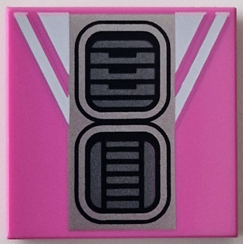 Tile 2 x 2 with Dark Silver SW R2-D2 Astromech Droid Vents on Silver Rectangle, White Stripes Pattern