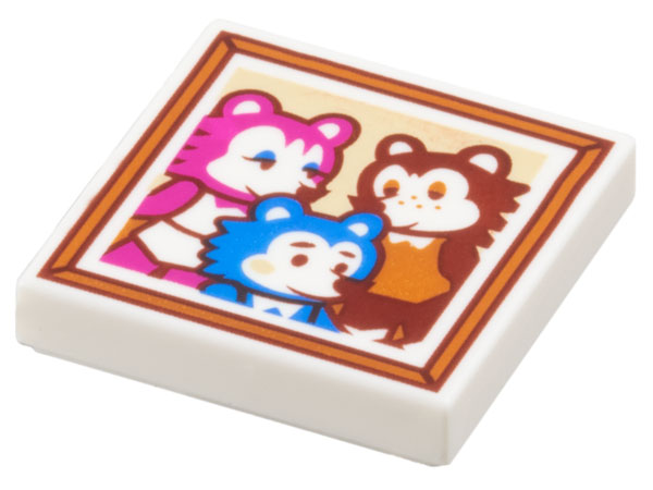 Tile 2 x 2 with Family Portrait in Reddish Orange Frame with Magenta, Reddish Brown, and Blue Animals Pattern