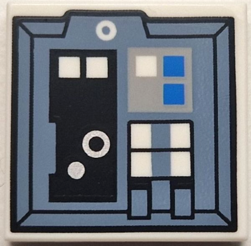 Tile 2 x 2 with Sand Blue, Black and Light Bluish Gray SW Control Panel with Circles and Blue Buttons Pattern (BrickHeadz Luke Skywalker (Rebel Pilot) Chest Panel)