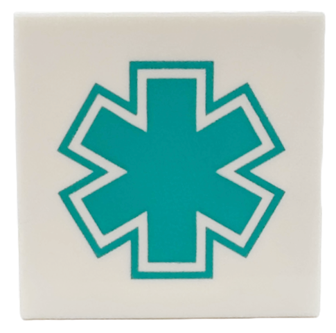 Tile 2 x 2 with Dark Turquoise EMT Star of Life Pattern