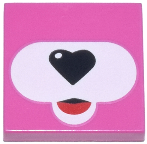 Tile 2 x 2 with White Oval Muzzle, Black Heart Shaped Nose and Red Tongue Pattern (BrickHeadz Cuddle Team Leader Face)