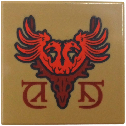 Tile 2 x 2 with Coat of Arms Durmstrang Stag and Dark Red Symbols Pattern (BrickHeadz Viktor Krum Torso)