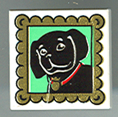 Tile 2 x 2 with Black Dog with Red Collar Portrait in Gold Frame Pattern